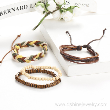 Multilayer Braided Leather Bracelet Wooden Beads Friendship Bracelet